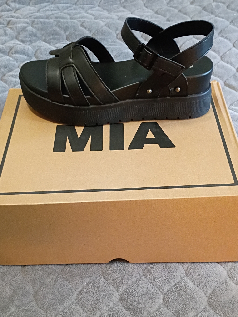 MIA Black Platform Strappy Sandal with Ankle Buckle  Size 8
